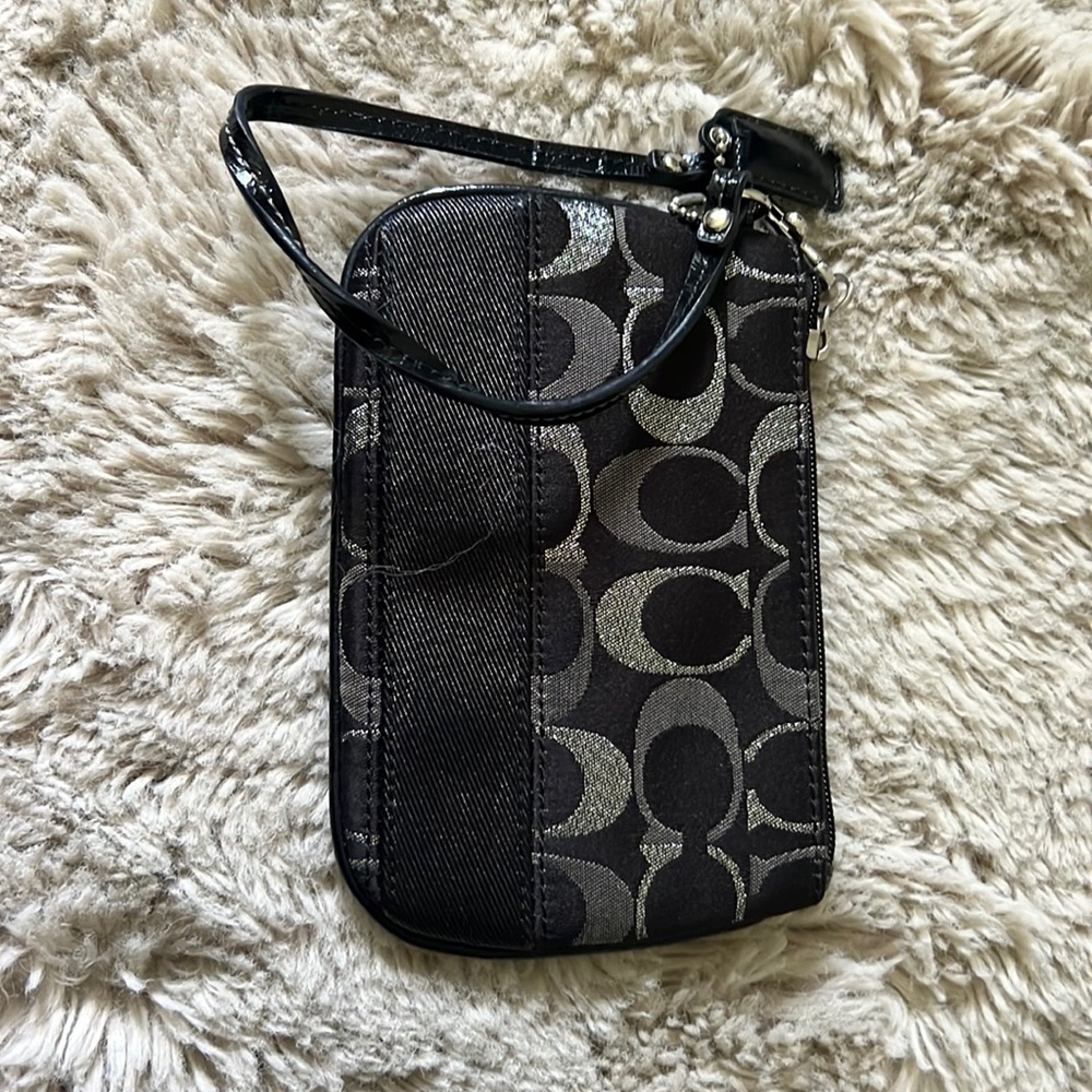 Coach wristlet in black and silver